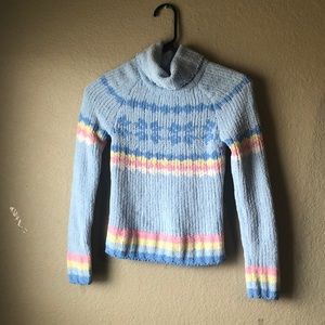 Girls Sweater Y2K Energie Light Blue Turtleneck Long Sleeve Sweater Girls Medium